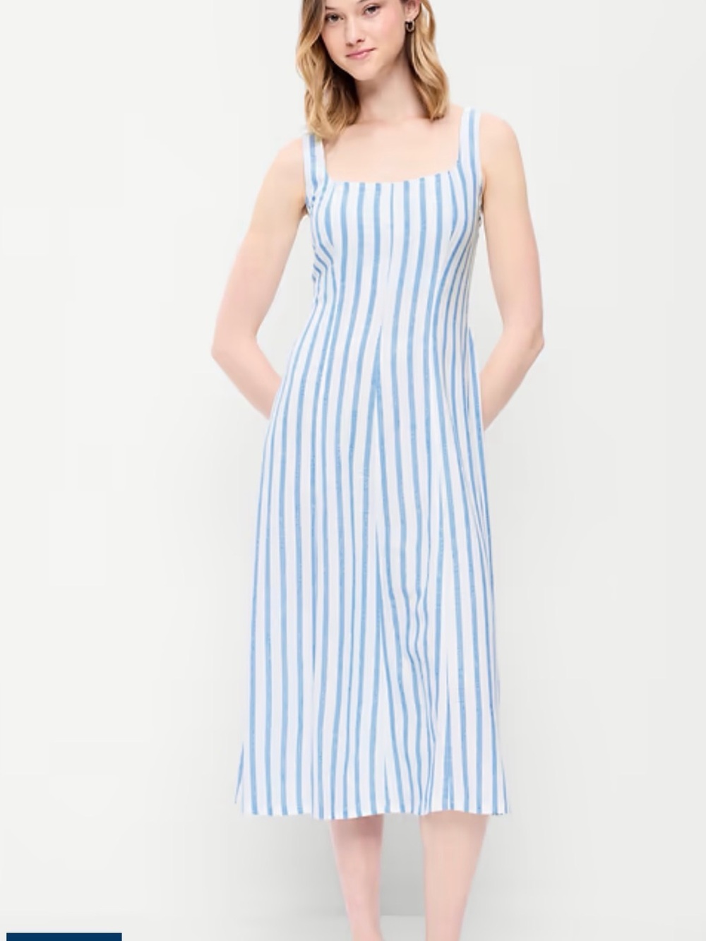 Old Navy Blue and White Vertical-Stripe Fit and Flare Midi Dress